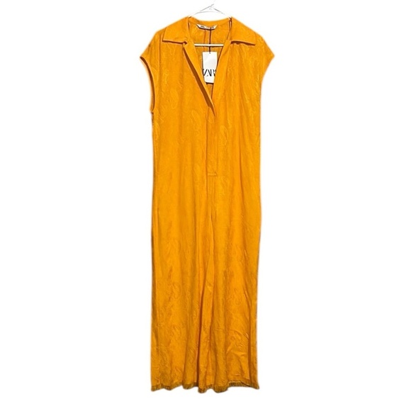 Zara NWT Women FULL LENGTH JACQUARD JUMPSUIT BLOGGERS FAV Orange/Yellow Medium - Picture 8 of 16